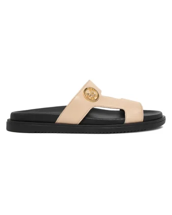 Papuci dama,  piele naturala, bej, interior din piele ecologica,