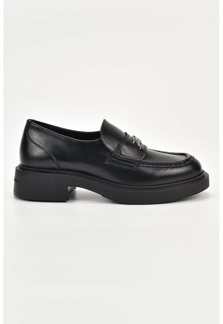 Pantofi loafer din piele cu detalii logo, Negru