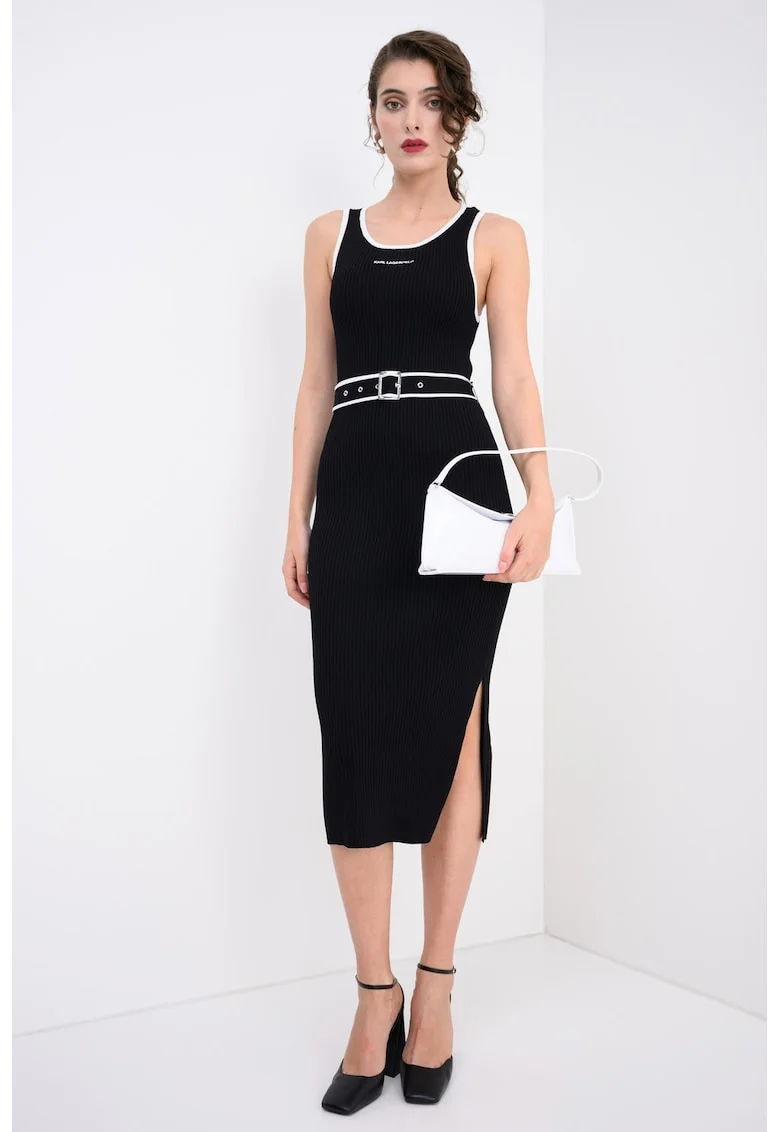 Rochie midi cu accente contrastante, Alb/Negru