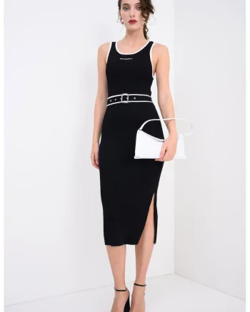 Rochie midi cu accente contrastante, Alb/Negru