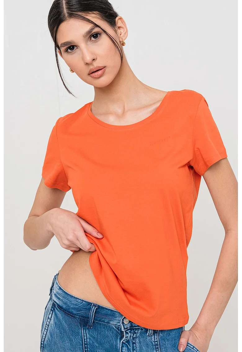 Tricou de bumbac cu decolteu rotund, Caramiziu