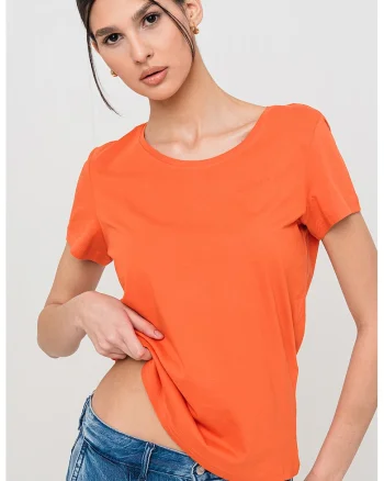 Tricou de bumbac cu decolteu rotund, Caramiziu