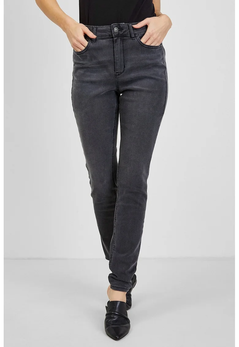 Blugi skinny cu talie inalta, Gri inchis