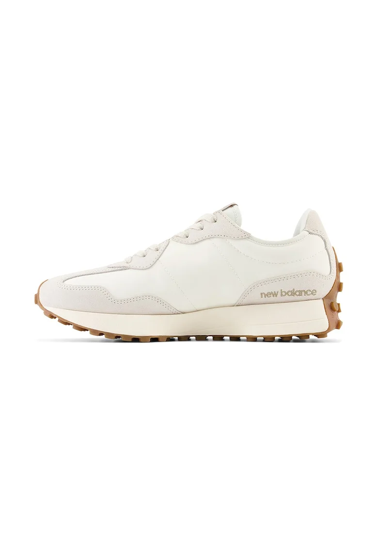 Pantofi sport low-cut cu garnituri din piele intoarsa, Alb fildes/Bej