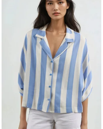 Camasa dama,  cu dungi, croiala lejera, albastru, textil,