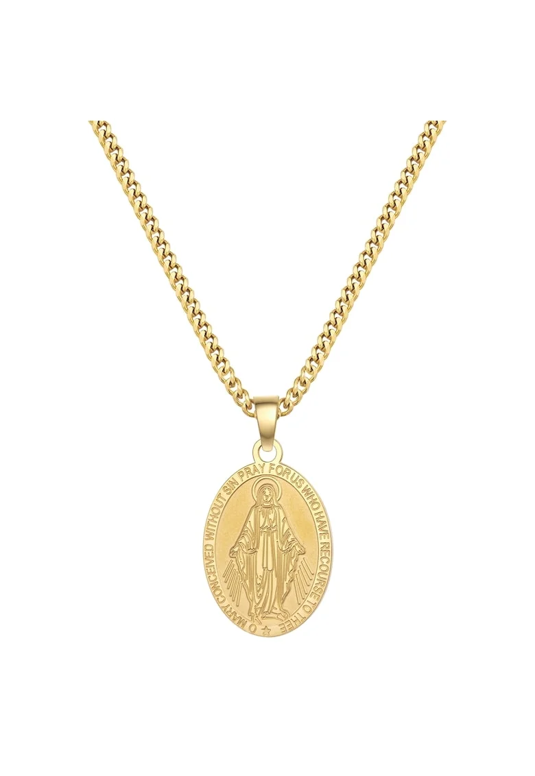 Colier placat cu aur de 14K si medalion cu Fecioara Maria, Auriu