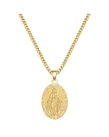 Colier placat cu aur de 14K si medalion cu Fecioara Maria, Auriu