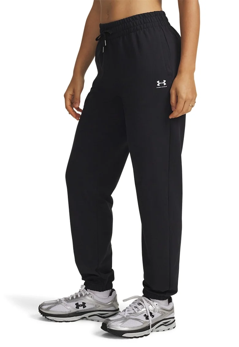 Pantaloni de trening cu snur in talie si talie inalta, Negru