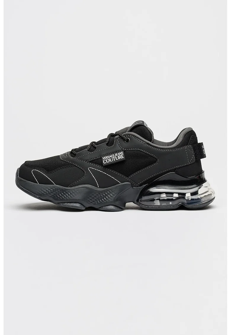 Pantofi sport din plasa cu garnituri din piele ecologica, Negru