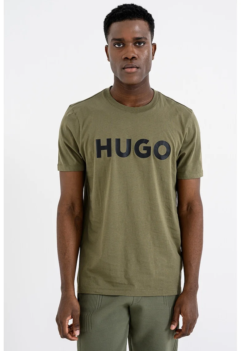 Tricou regular fit cu logo cauciucat Dulivio, Negru/Kaki inchis