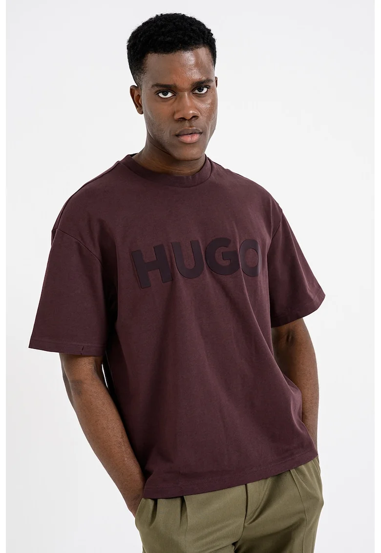 Tricou supradimensionat cu decolteu la baza gatului Dinkee, Violet aubergine