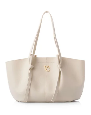 Geanta shopper din piele ecologica, Crem