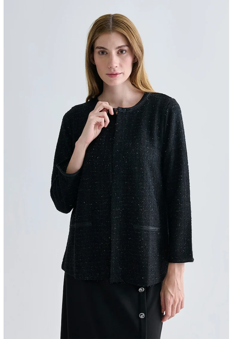 Palton usor din jacquard cu decolteu rotund, Negru melange