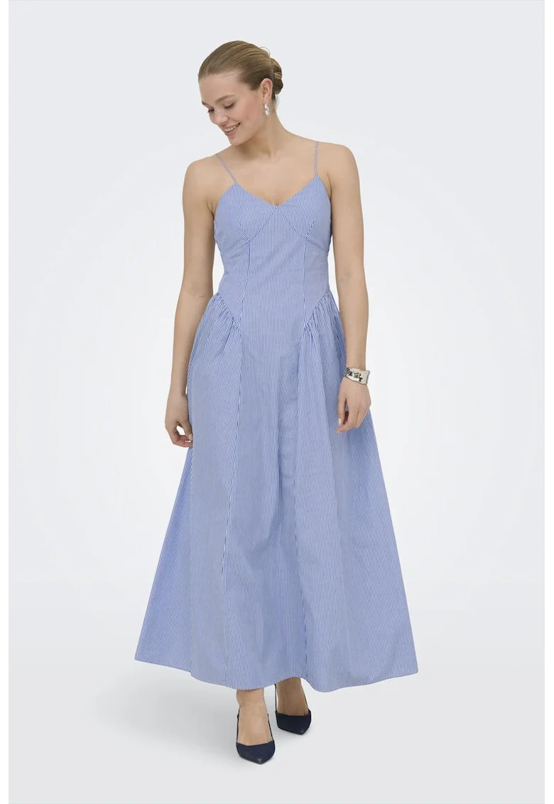 Rochie evazata cu dungi, Alb/Albastru pastel