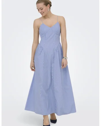 Rochie evazata cu dungi, Alb/Albastru pastel