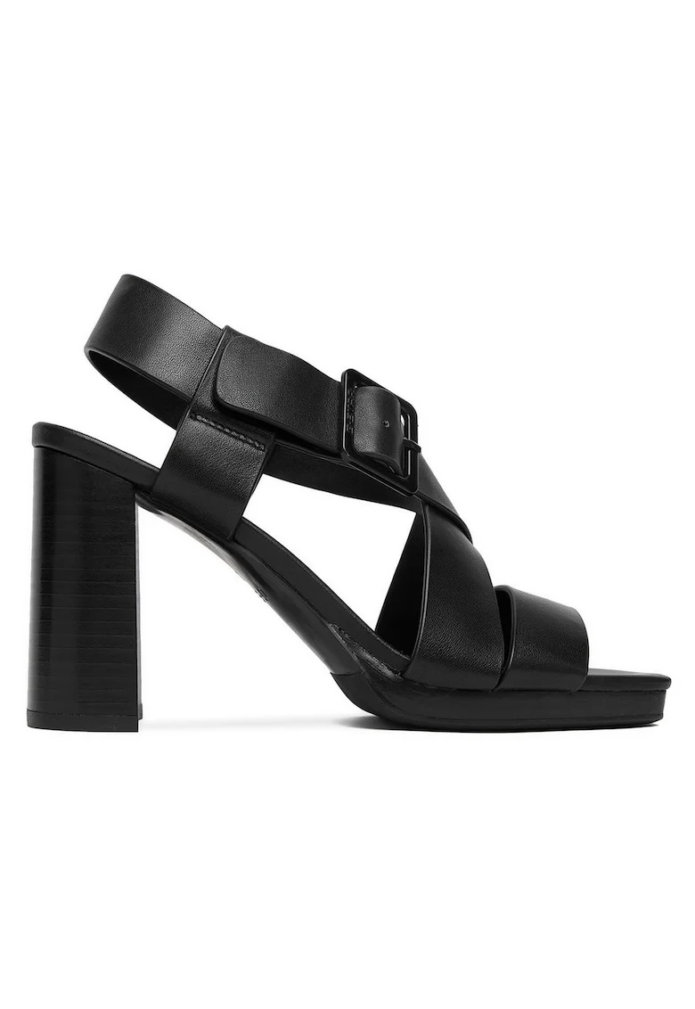 Sandale dama G-Star Raw, piele naturala, toc stabil, negru, sistem inchidere catarama,