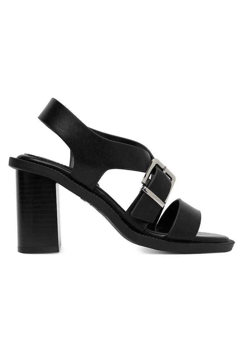Sandale dama  elegante, piele ecologica, negru, cu toc stabil