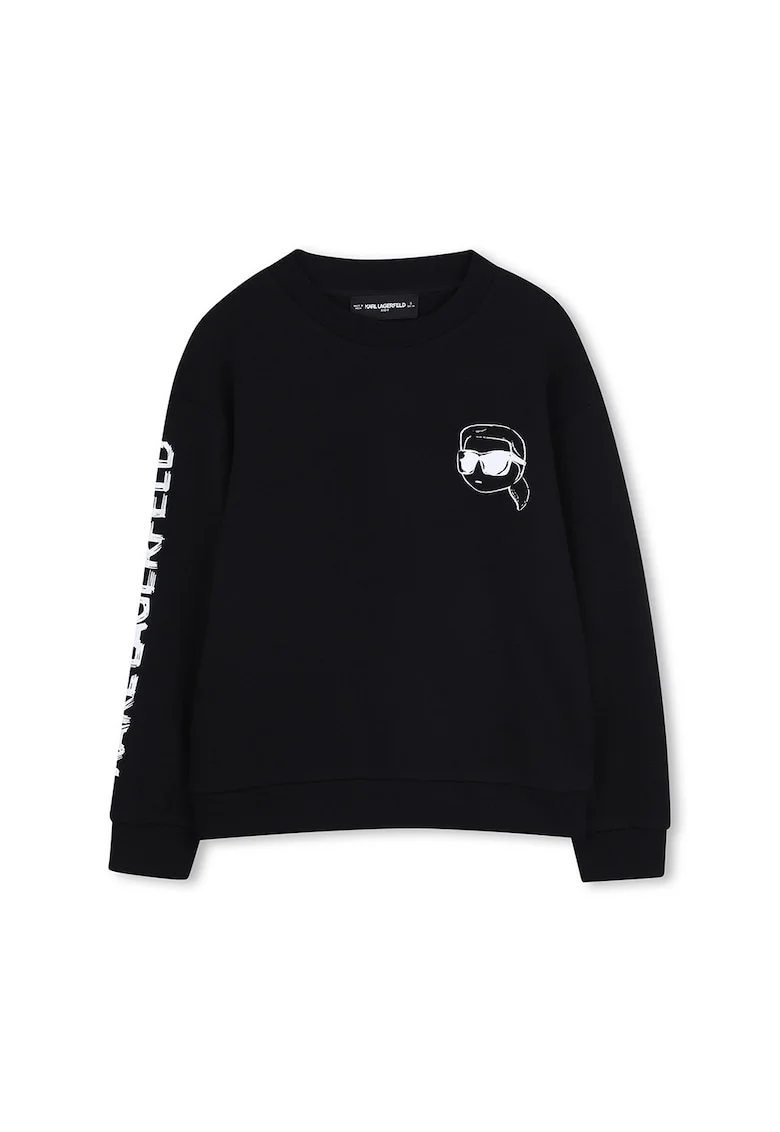 Bluza de trening cu decolteu rotund si logo, Negru/Alb optic