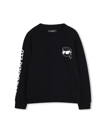 Bluza de trening cu decolteu rotund si logo, Negru/Alb optic