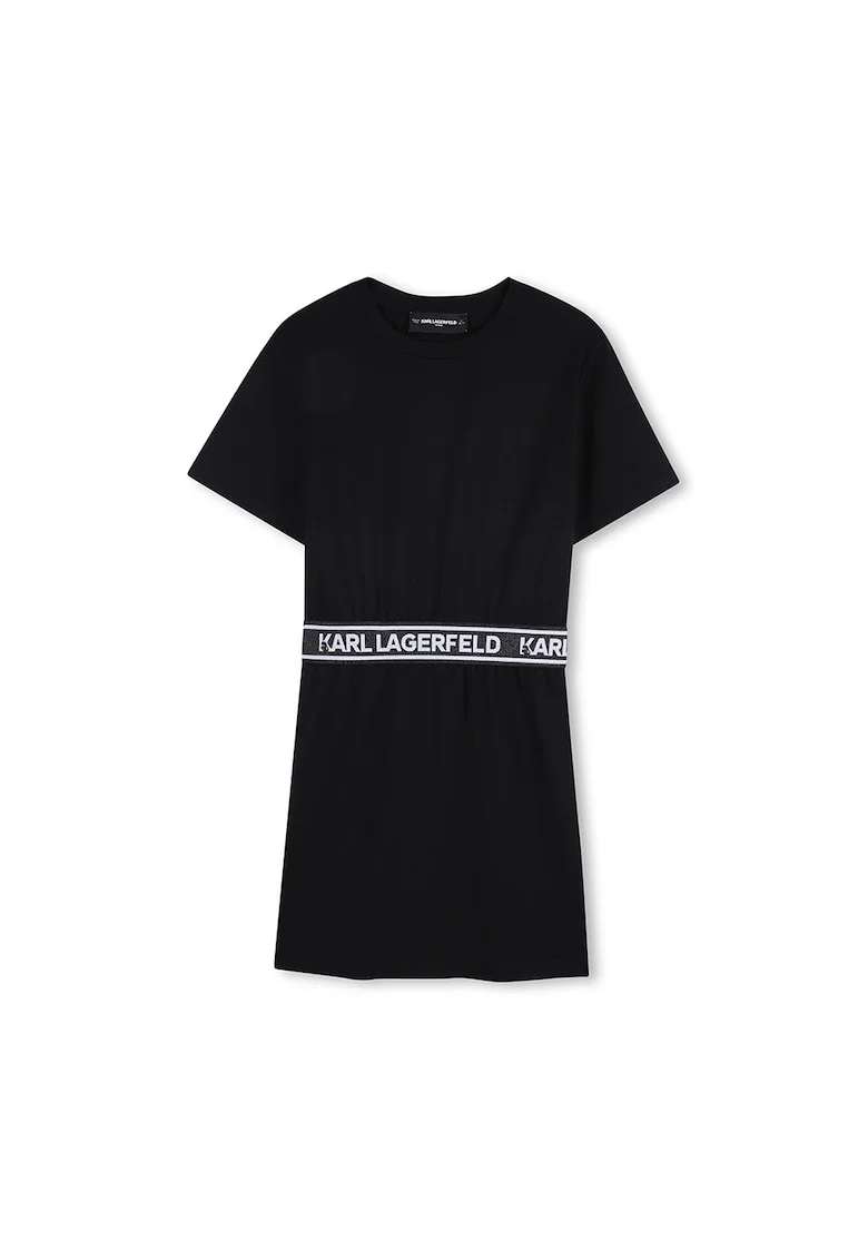 Rochie scurta din amestec de bumbac cu logo, Negru