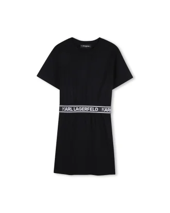 Rochie scurta din amestec de bumbac cu logo, Negru