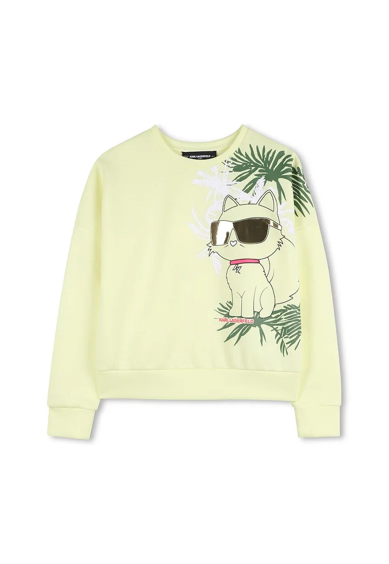 Bluza de trening cu decolteu la baza gatului si imprimeu grafic, Negru/Galben pal/Verde feriga