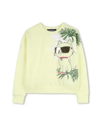 Bluza de trening cu decolteu la baza gatului si imprimeu grafic, Negru/Galben pal/Verde feriga