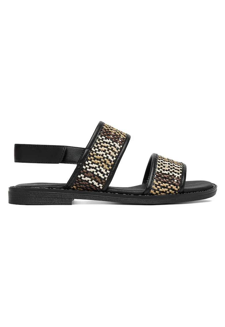 Sandale dama  negru/auriu, piele ecologica, inchidere velcro, tehnologie Remonte Soft,