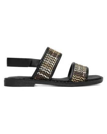Sandale dama  negru/auriu, piele ecologica, inchidere velcro, tehnologie Remonte Soft,