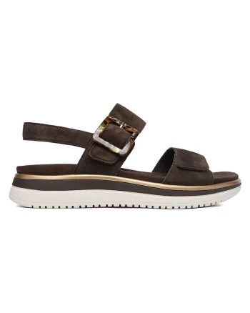 Sandale dama  piele intoarsa, casual, maro, inchidere velcro,
