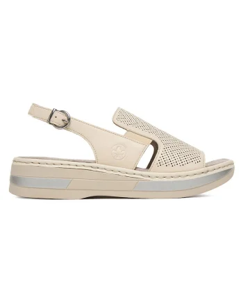 Sandale dama  cu platforma, crem, piele naturala, cu barete, sistem inchidere catarama,