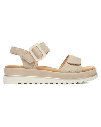 Sandale dama  piele naturala, velcro, bej,