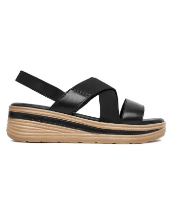 Sandale dama  piele naturala, negru, platforma stabila, stil casual