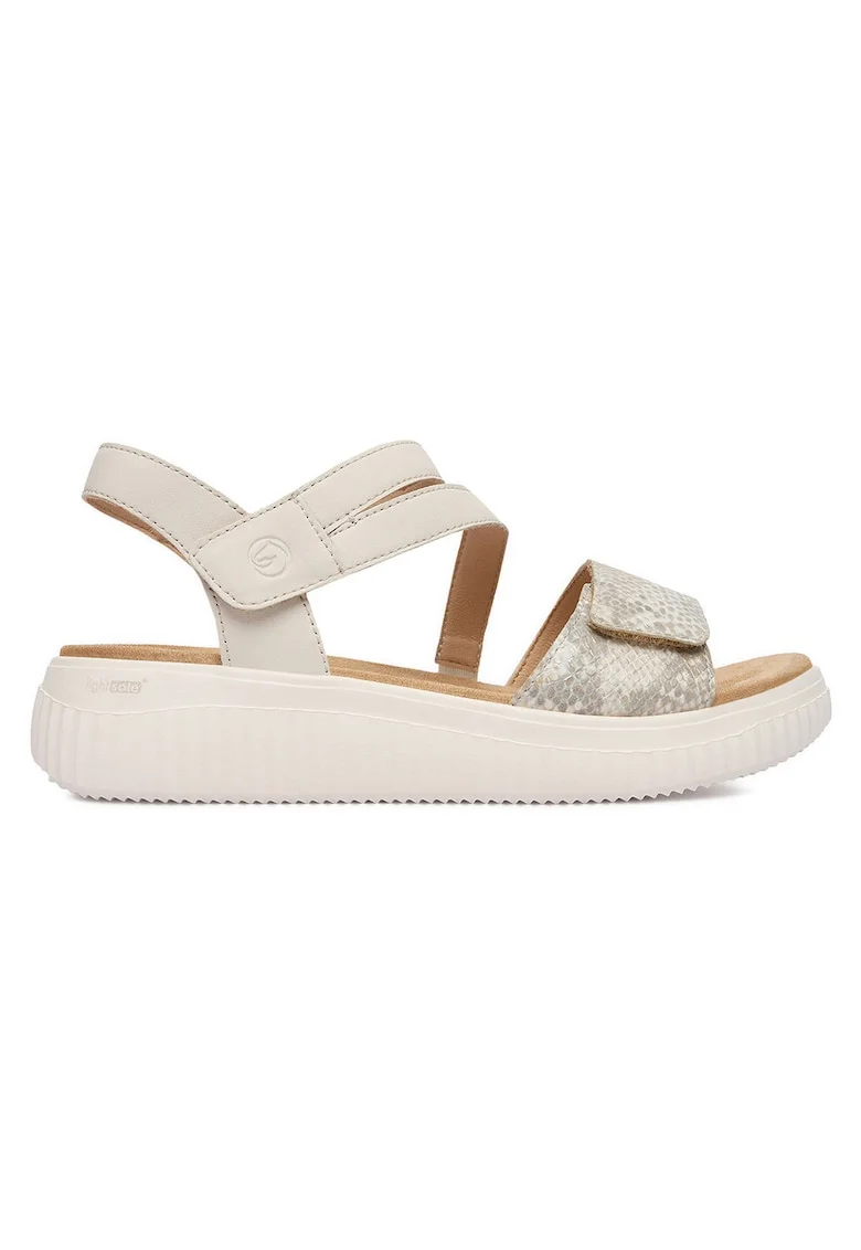 Sandale dama  casual, piele naturala, bej, inchidere velcro,