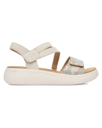Sandale dama  casual, piele naturala, bej, inchidere velcro,
