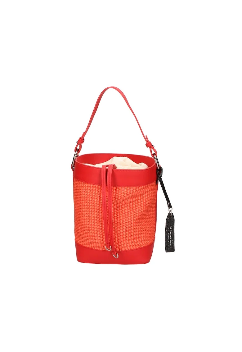 Geanta bucket de piele si material textil