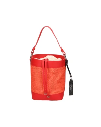 Geanta bucket de piele si material textil