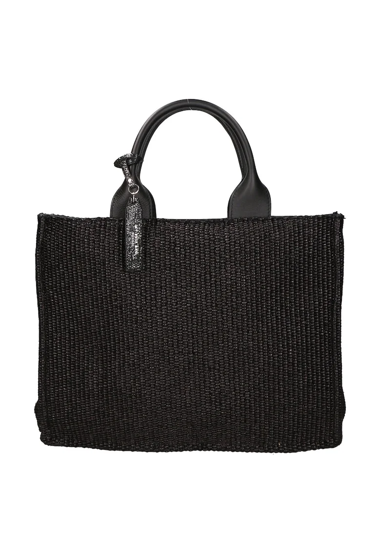 Geanta de piele si material textil cu maner