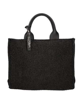 Geanta de piele si material textil cu maner