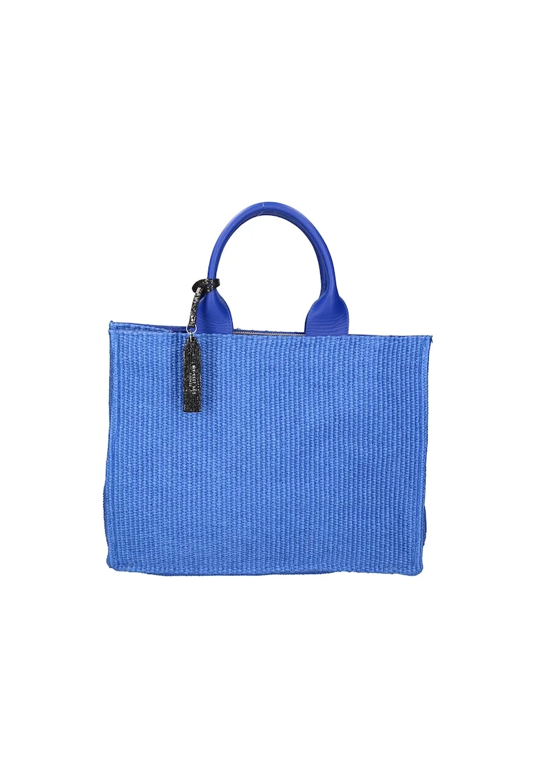 Geanta de piele si material textil cu maner, Turcoaz