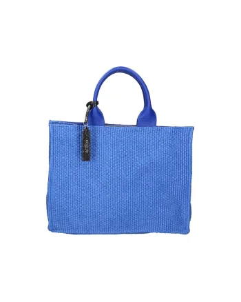 Geanta de piele si material textil cu maner, Turcoaz