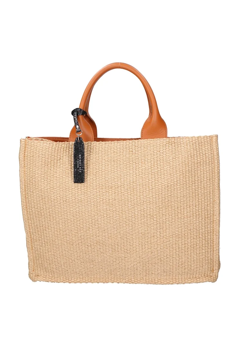 Geanta de piele si material textil cu maner