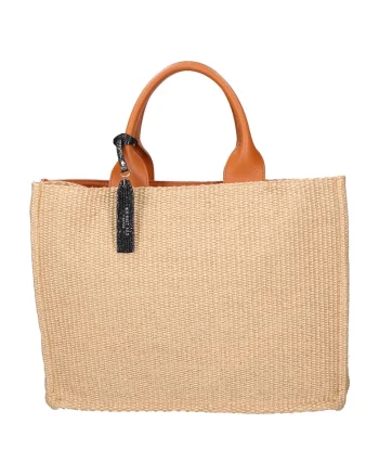 Geanta de piele si material textil cu maner