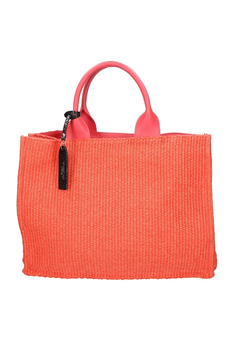 Geanta de piele si material textil cu maner, Roz deschis