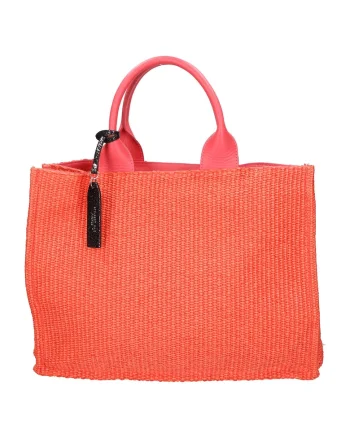 Geanta de piele si material textil cu maner, Roz deschis