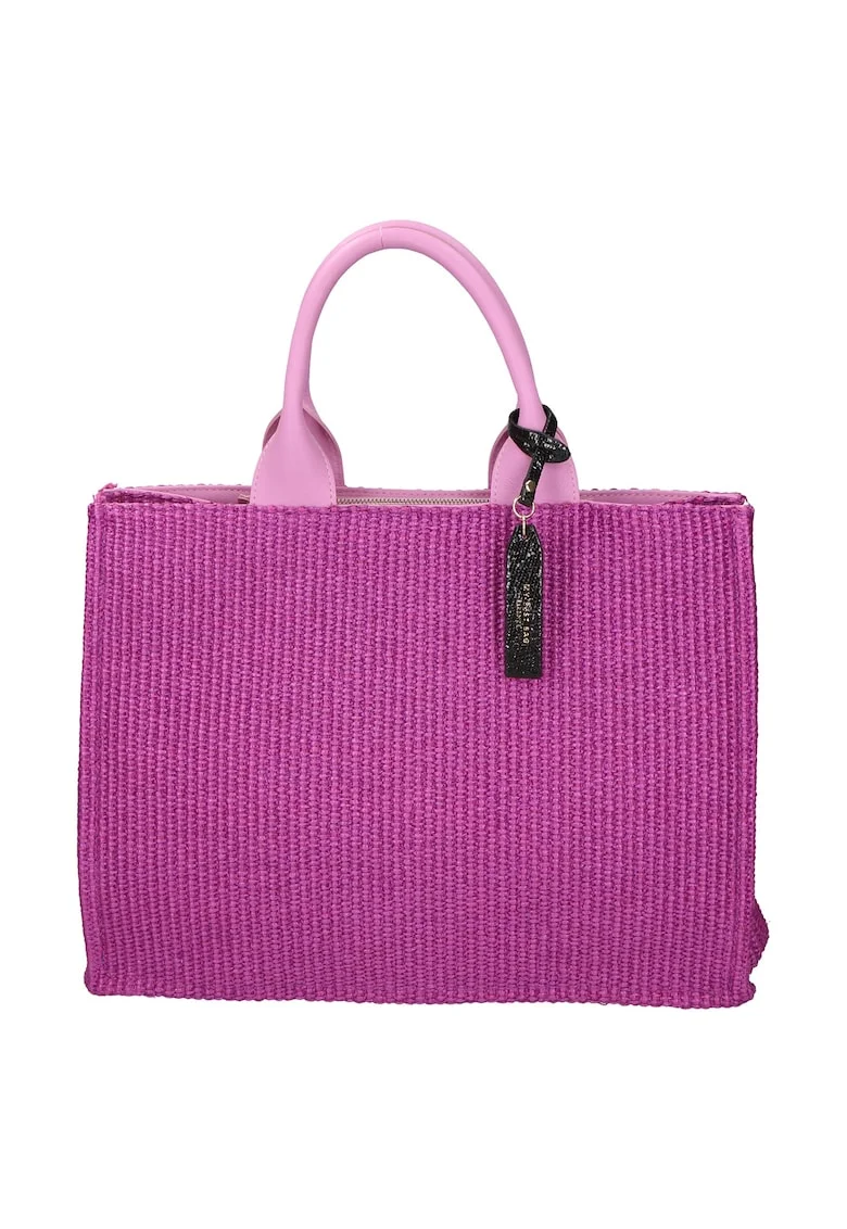 Geanta de piele si material textil cu maner, Lila