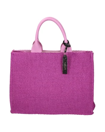 Geanta de piele si material textil cu maner, Lila