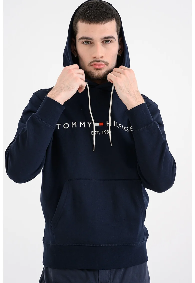 Hanorac din bumbac organic cu logo brodat, Bleumarin