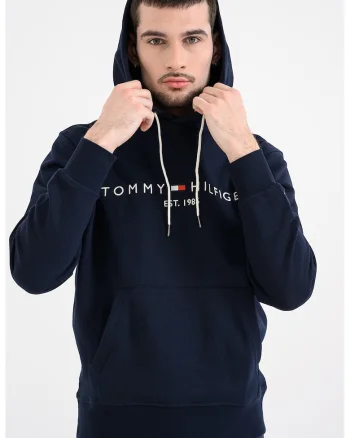 Hanorac din bumbac organic cu logo brodat, Bleumarin