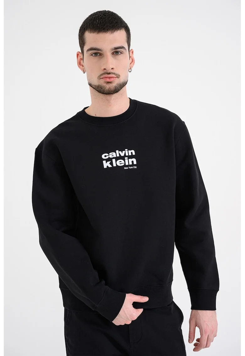 Bluza de trening din amestec de bumbac cu imprimeu logo, Negru